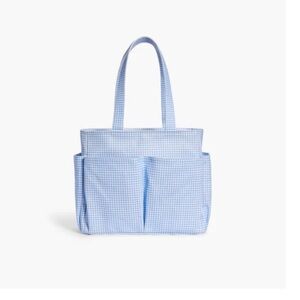 Hill House Market Tote- hydrangea gingham cotton canvas